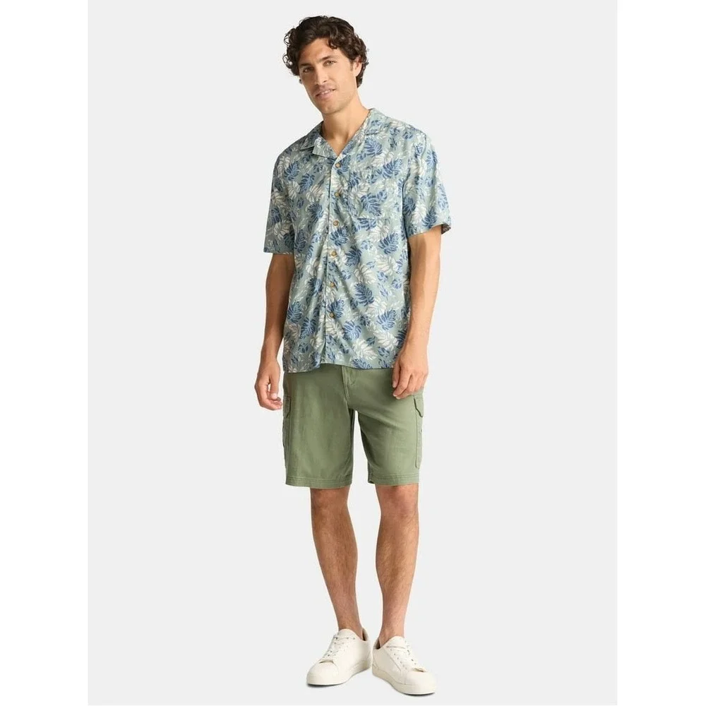 George Mens S Green Tropical Leaf Print Viscose Short Sleeve Camp Shirt Hawaiian